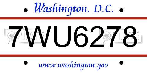 7WU6278 District Of Columbia License Plate