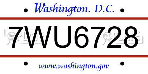 7WU6728 District Of Columbia License Plate