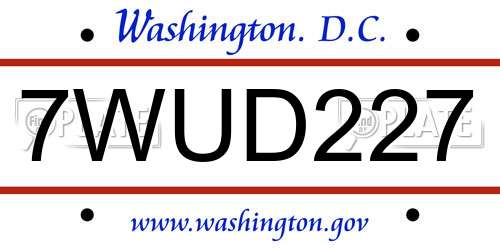 7WUD227 District Of Columbia License Plate