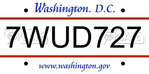 7WUD727 District Of Columbia License Plate