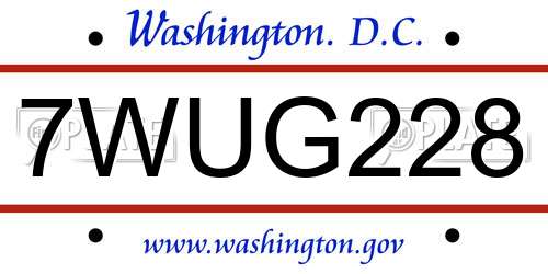 7WUG228 District Of Columbia License Plate