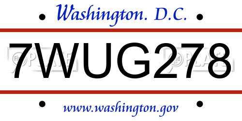 7WUG278 District Of Columbia License Plate
