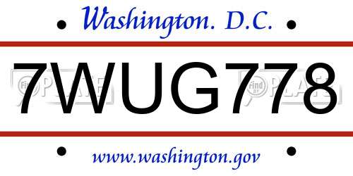 7WUG778 District Of Columbia License Plate