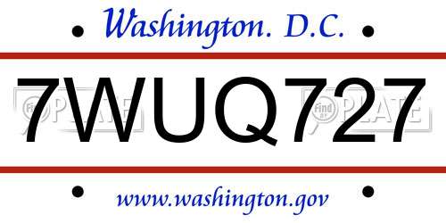 7WUQ727 District Of Columbia License Plate