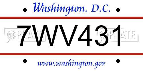 7WV431 District Of Columbia License Plate