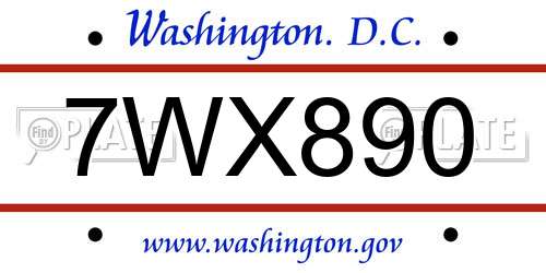 7WX890 District Of Columbia License Plate