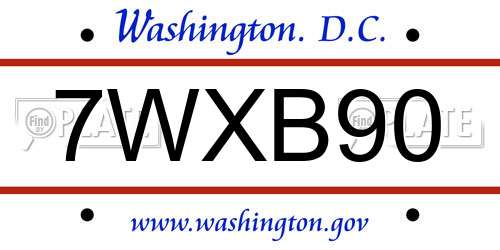 7WXB90 District Of Columbia License Plate