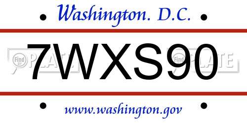 7WXS90 District Of Columbia License Plate