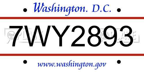 7WY2893 District Of Columbia License Plate