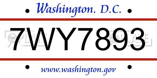 7WY7893 District Of Columbia License Plate