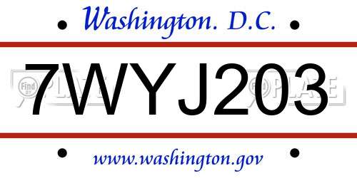 7WYJ203 District Of Columbia License Plate