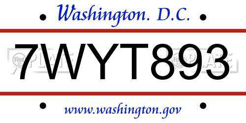 7WYT893 District Of Columbia License Plate
