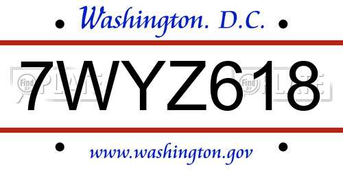 7WYZ618 District Of Columbia License Plate