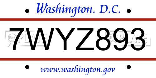 7WYZ893 District Of Columbia License Plate
