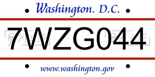 7WZG044 District Of Columbia License Plate
