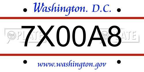 7X00A8 District Of Columbia License Plate