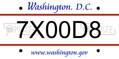 7X00D8 District Of Columbia License Plate