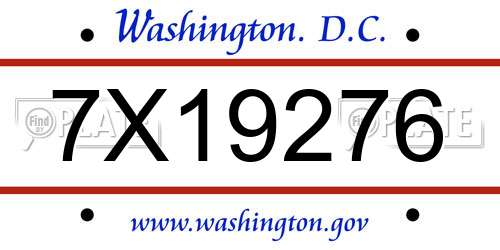 7X19276 District Of Columbia License Plate