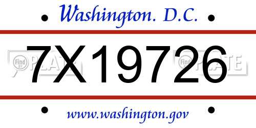 7X19726 District Of Columbia License Plate