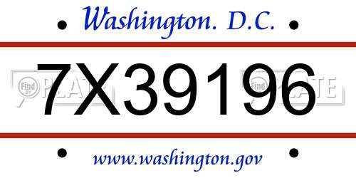 7X39196 District Of Columbia License Plate