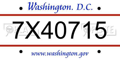 7X40715 District Of Columbia License Plate