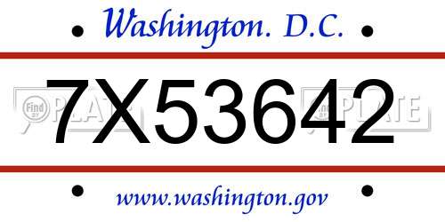 7X53642 District Of Columbia License Plate