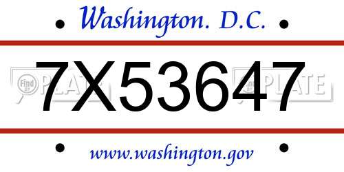 7X53647 District Of Columbia License Plate