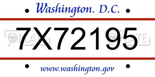 7X72195 District Of Columbia License Plate