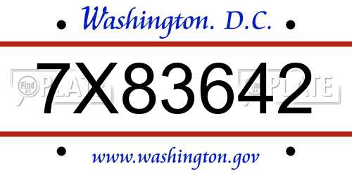7X83642 District Of Columbia License Plate