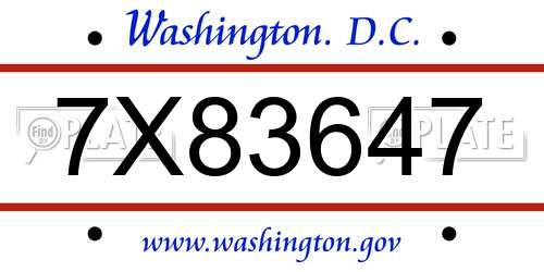 7X83647 District Of Columbia License Plate