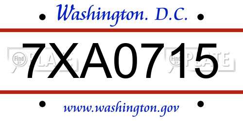 7XA0715 District Of Columbia License Plate