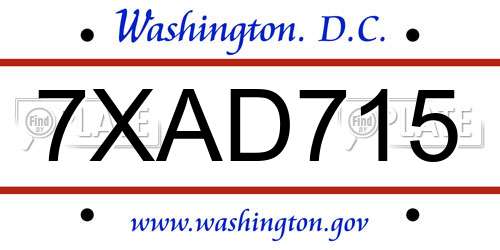 7XAD715 District Of Columbia License Plate