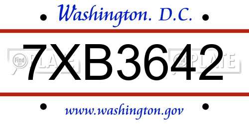 7XB3642 District Of Columbia License Plate
