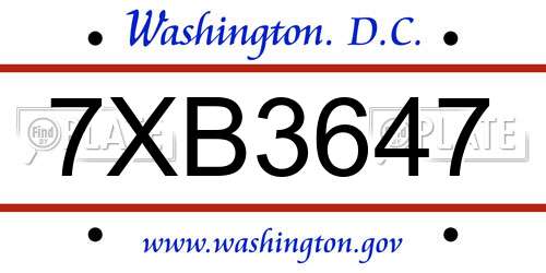 7XB3647 District Of Columbia License Plate