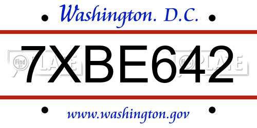 7XBE642 District Of Columbia License Plate