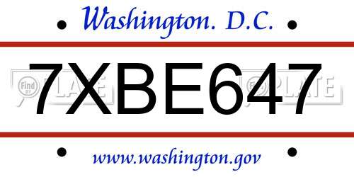 7XBE647 District Of Columbia License Plate