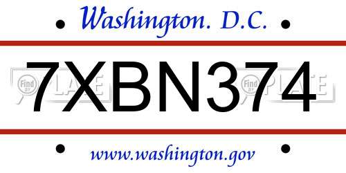 7XBN374 District Of Columbia License Plate
