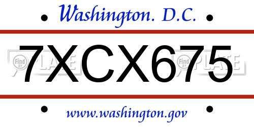 7XCX675 District Of Columbia License Plate