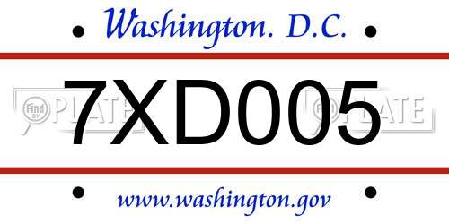 7XD005 District Of Columbia License Plate