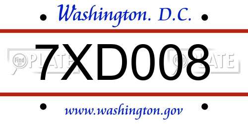 7XD008 District Of Columbia License Plate