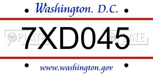 7XD045 District Of Columbia License Plate