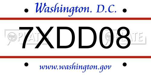 7XDD08 District Of Columbia License Plate