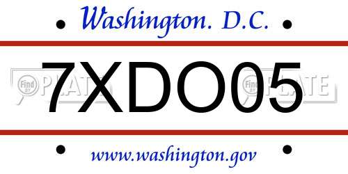 7XDO05 District Of Columbia License Plate
