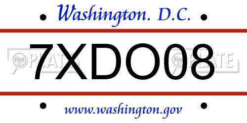 7XDO08 District Of Columbia License Plate