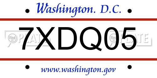 7XDQ05 District Of Columbia License Plate
