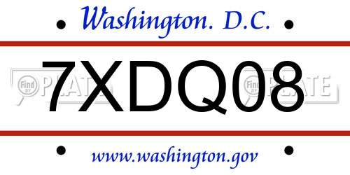 7XDQ08 District Of Columbia License Plate