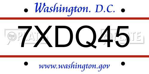 7XDQ45 District Of Columbia License Plate