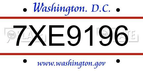 7XE9196 District Of Columbia License Plate