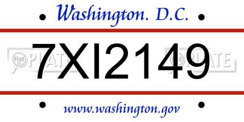 7XI2149 District Of Columbia License Plate