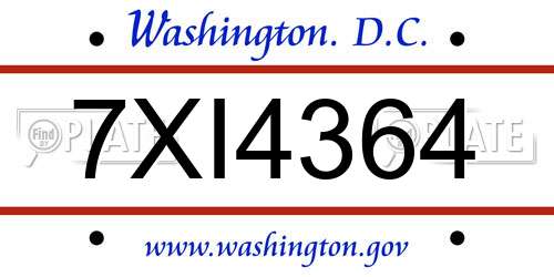 7XI4364 District Of Columbia License Plate